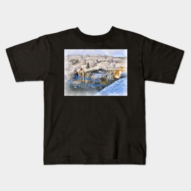 Ironbridge in Snow Merry Christmas Kids T-Shirt by jalfc46